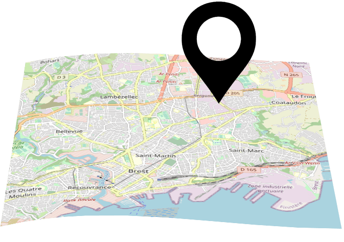 Carte de Brest avec localisation de l'école supérieure de commerce des Affaires et du Management ESCAM