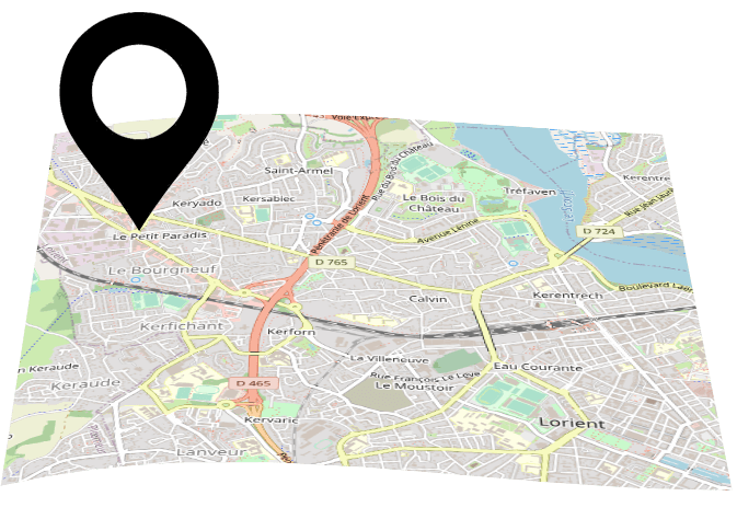 Carte de Lorient avec localisation de l'école supérieure de commerce des Affaires et du Management ESCAM